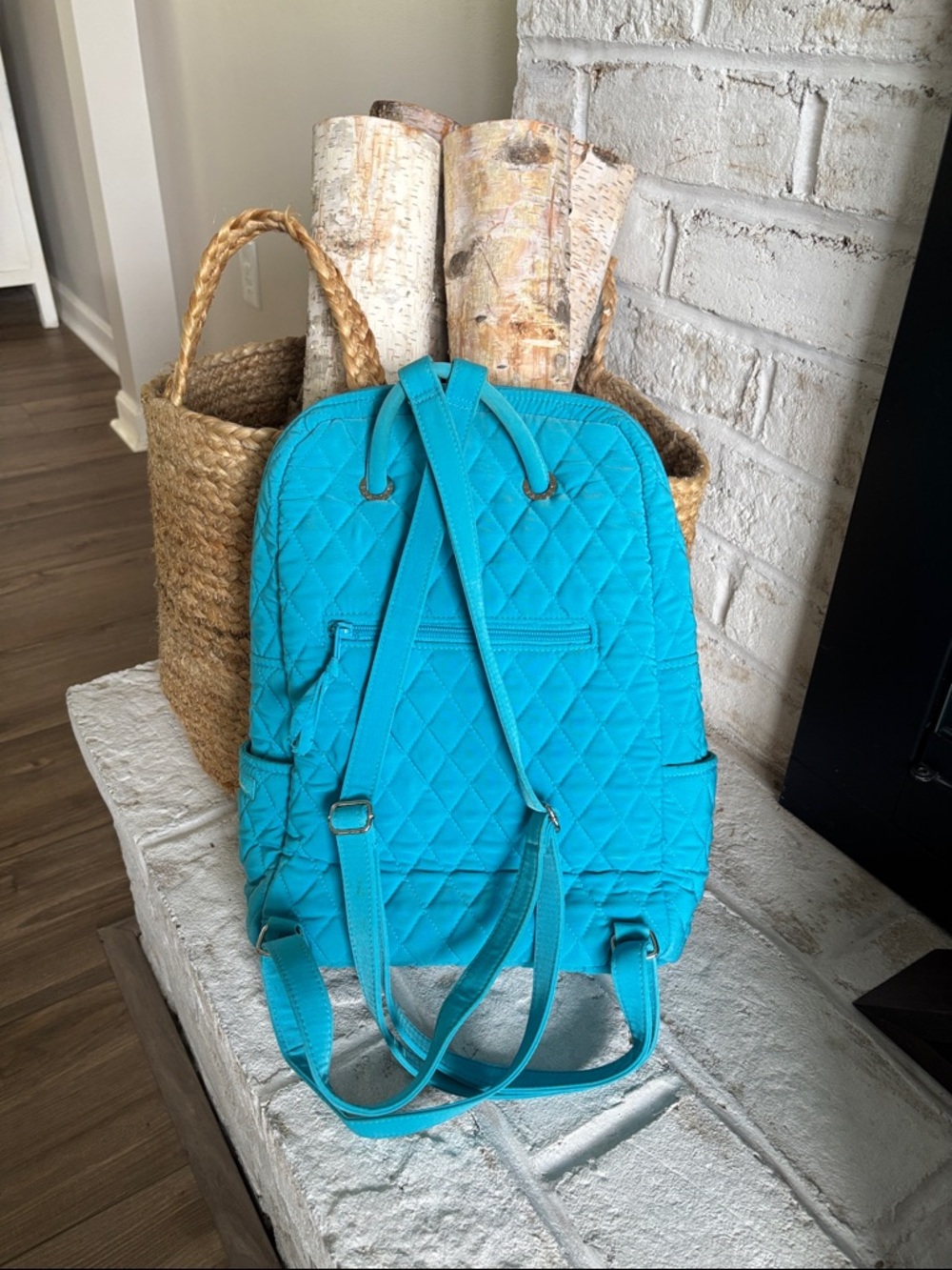 Vera Bradley Turquoise Quilted Shoulder Bag Backpack - Picture 2 of 4